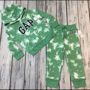 Gap Boys 2T 3T 4T 5T Green & White Tie-Dye Sweatshirt & Sweatpants Outfit. NWT